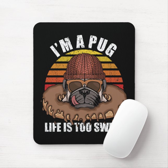 Pug dog com o design Mouse Pad retro do rosquinha (Com mouse)