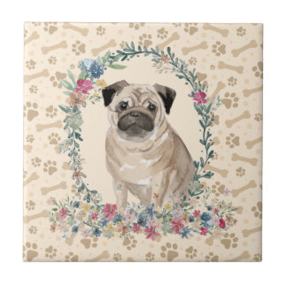 Pug Dog Paw Imprima Beige Floral