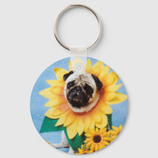 Pug Dog Sunflower Chaveiro
