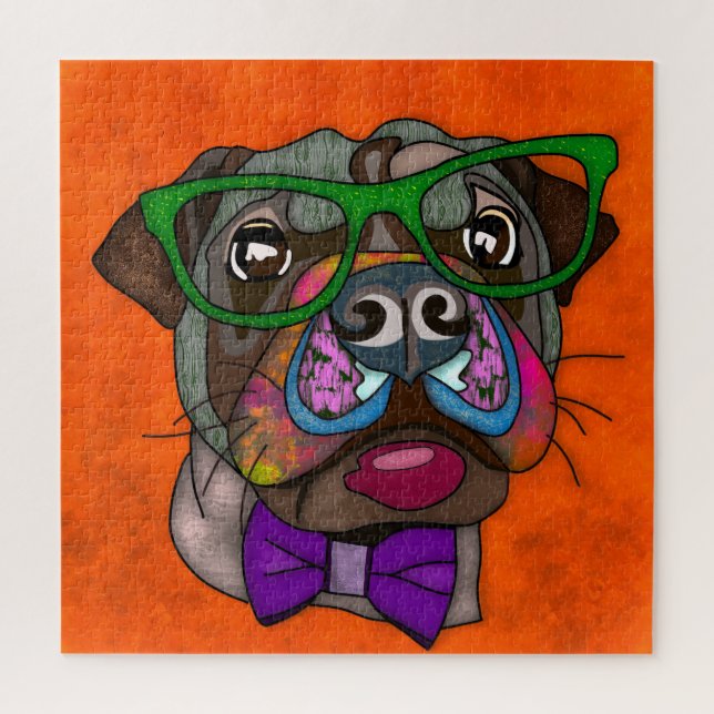 Pug em óculos escuros rosto feio Quebra-cabeça (Vertical)