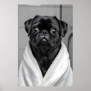 Pug em roupão de banho Impressão engraçada de banh