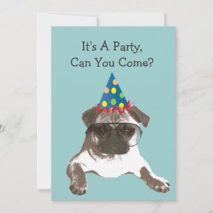 Pug engraçado no convite de aniversário dos vidr