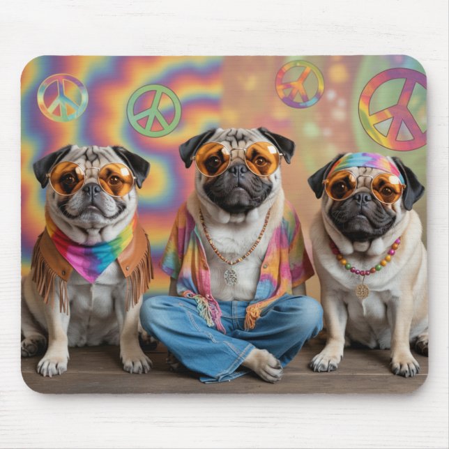 Pug Hippie Mousepad (Frente)