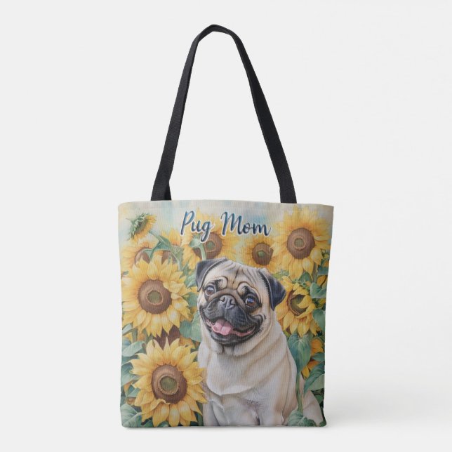 Pug Mãe Girassol Impressão Tote Bag (Verso)