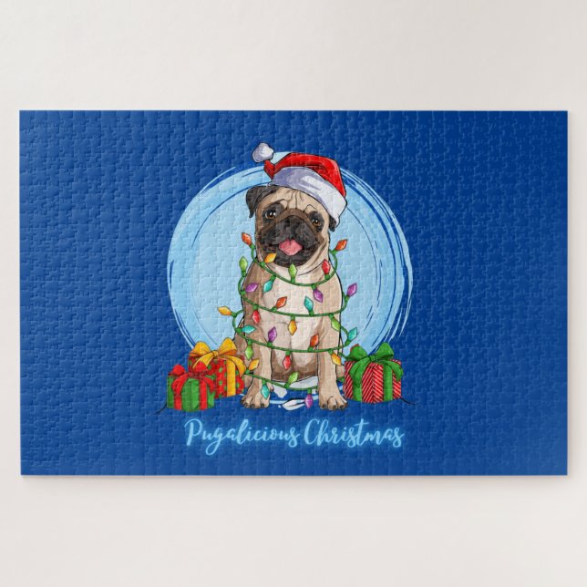 Pug na Quebra-cabeça de Natal (Horizontal)