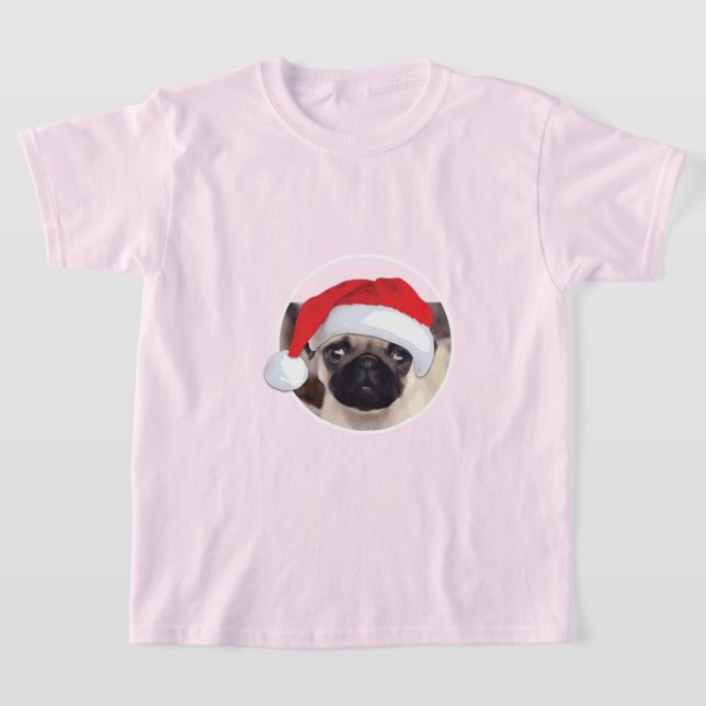 Pug Natal - Camisa Básica Para Crianças (Postura )