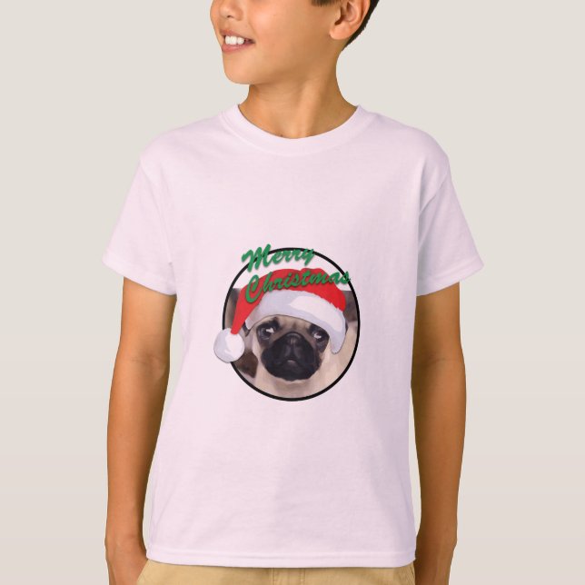 Pug Natal - Camisa Básica Para Crianças (Frente)
