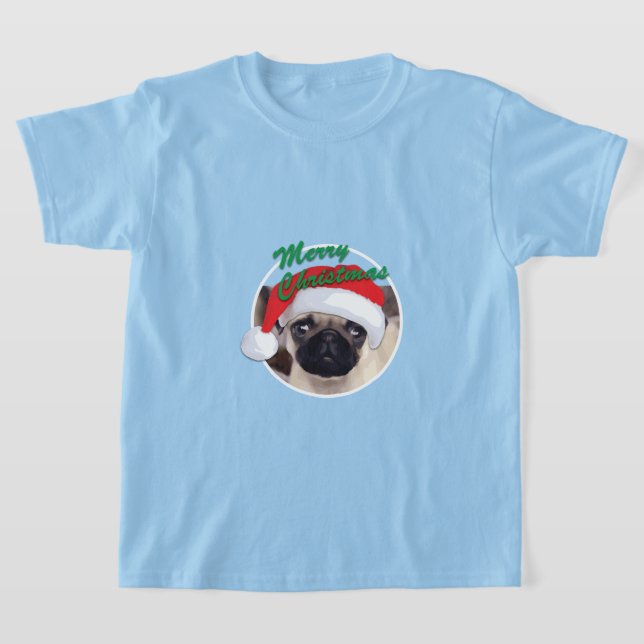 Pug Natal - Camisa Básica Para Crianças (Postura )