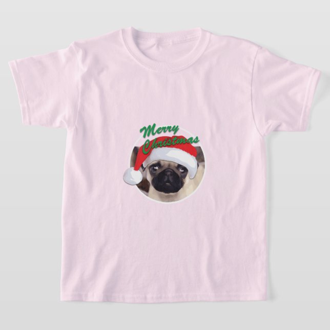 Pug Natal - Camisa Básica Para Crianças (Postura )