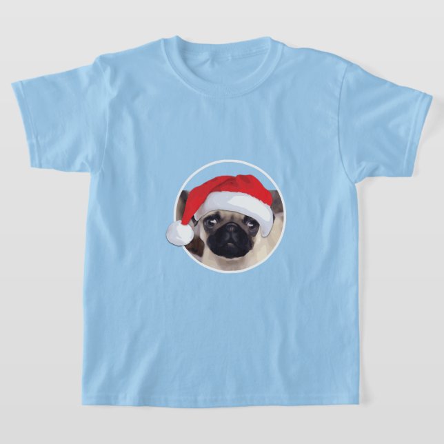 Pug Natal - Camisa Básica Para Crianças (Postura )