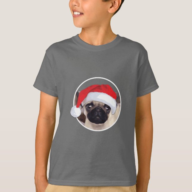 Pug Natal - Camisa Básica Para Crianças (Frente)