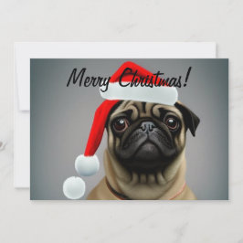 Pug No Cartão De Férias Planas De Chapéu De Natal