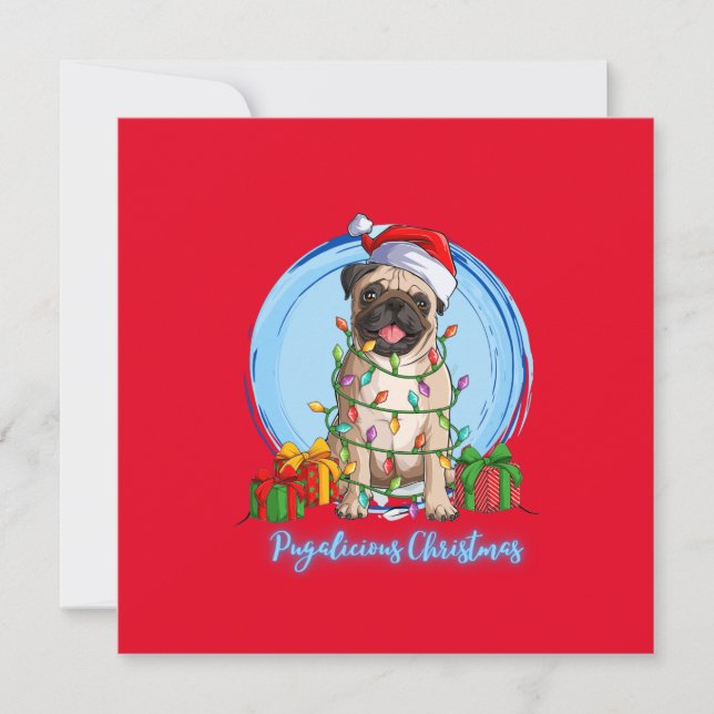 Pug no Natal  Cartão de Natal (Frente)