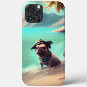 Pug se divertindo na pintura de praia