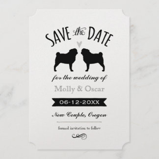 Pug Silhouettes Casando Salve a Data Convite