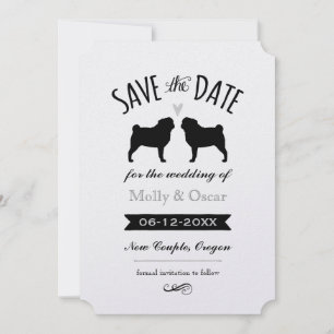 Pug Silhouettes Casando Salve a Data Convite
