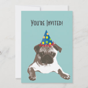 Pug simples no convite de aniversário do chapéu