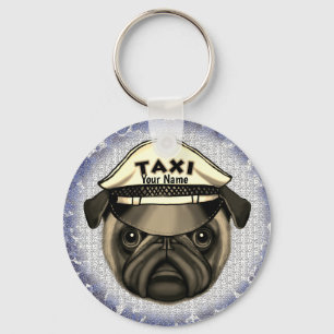 Pug Taxi - nome personalizado Chaveiro