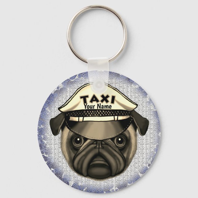 Pug Taxi - nome personalizado Chaveiro (Frente)