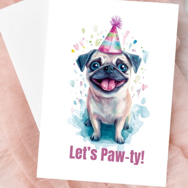Pug "Vamos Par-ty!" Cartão de Celebração (Cute Pug Blank Greeting Card)