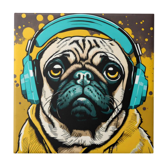 Pug vestindo fones de ouvido (Frente)