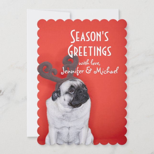 Pug vestindo galhadas de renas (Frente)