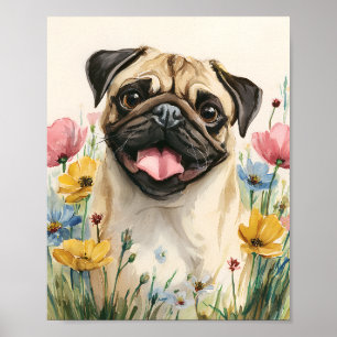 Pug Watercolor Portrait Wall Art - Cute Pug Poster
