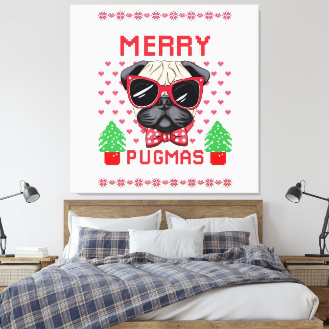 Pugmas feliz! impressão em canvas (Insitu(Quarto))