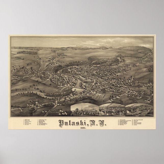 Pulaski, Poster de 1885, vista visual de New York  (Frente)