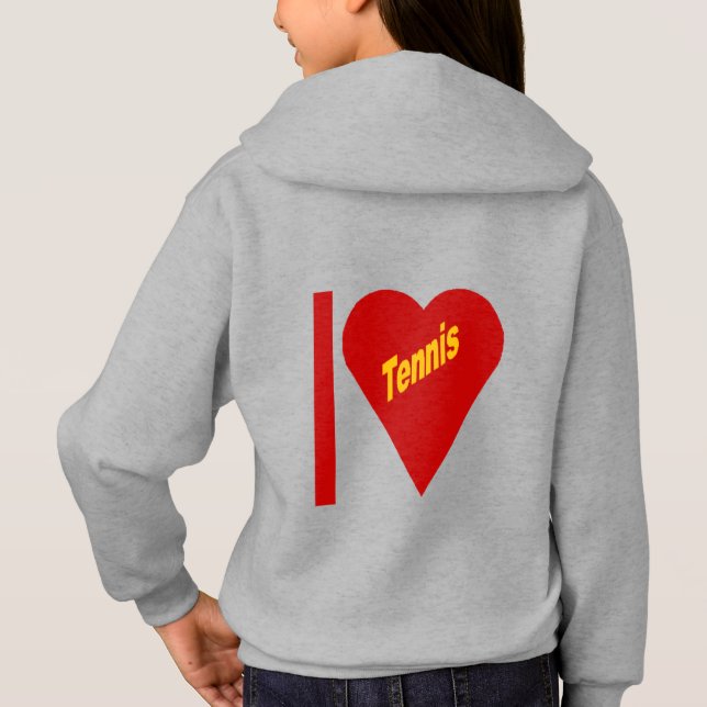 Pull à capuche acier dos filles  I LOVE TENNIS (Verso)
