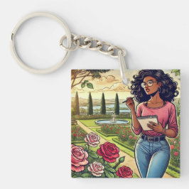Pulseira de chaveiro com Escritor no jardim de ros