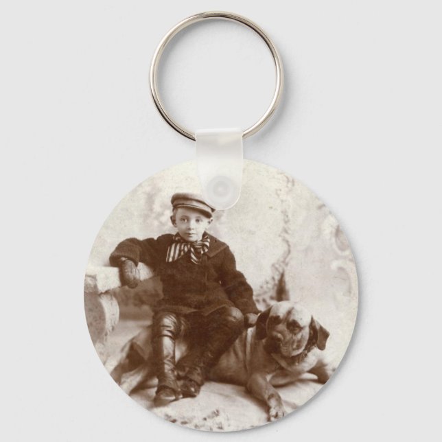 Pulseira de chaveiro de menino antigo com cachorro (Frente)