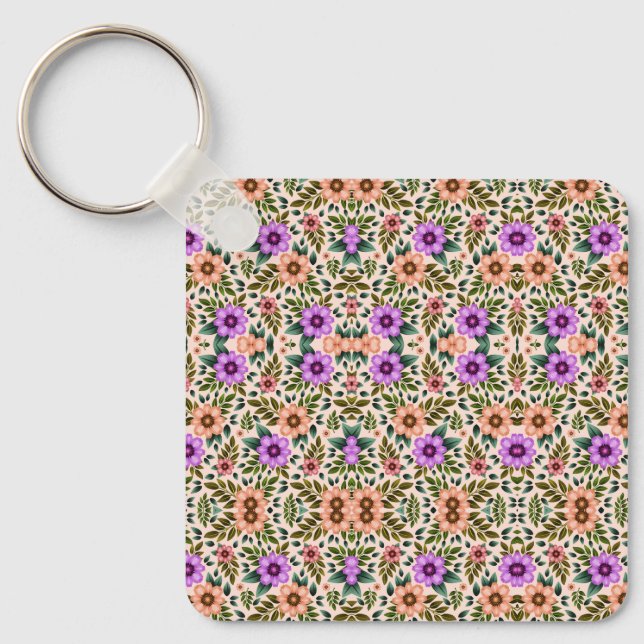 Pulseira de chaveiro quadrada com um floral vibran (Frente)