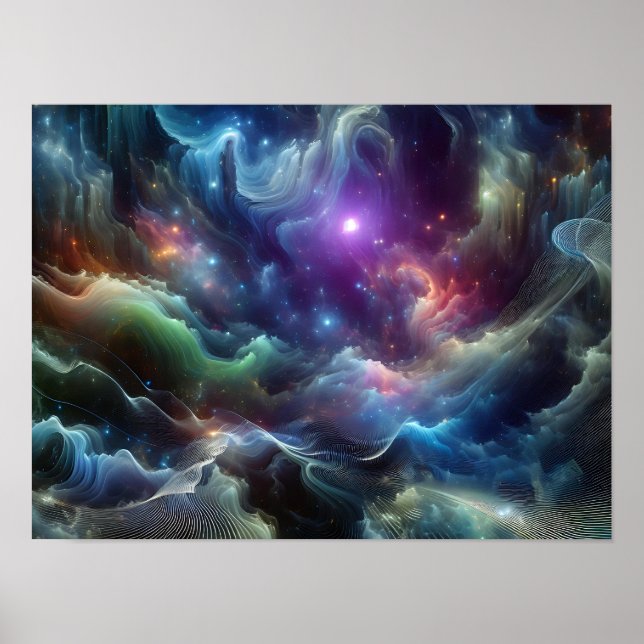 Pulses And Waves Of Deep Space Sci-fi Space Poster (Frente)