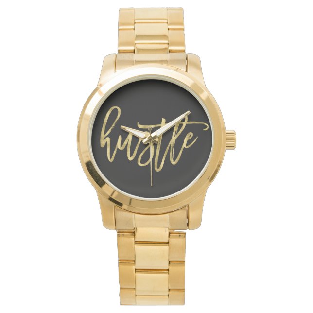 Pulso Relógio de pulseiras de Hustle Preto e Dourado (Frente)