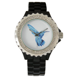 Pulso Relógio feminino de beija-flor azul