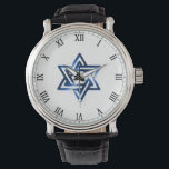 Pulso Relógio masculino Estrela de Davi<br><div class="desc">Mostre seu amor por Israel enquanto diz as horas em um Relógio Masculino de Couro Vintage, uma peça de relógio de face grande que nunca sairá de moda, apresentando um símbolo clássico da Estrela de Davi no centro. Um relógio bonito e significativo para qualquer ocasião, é um presente fantástico para...</div>
