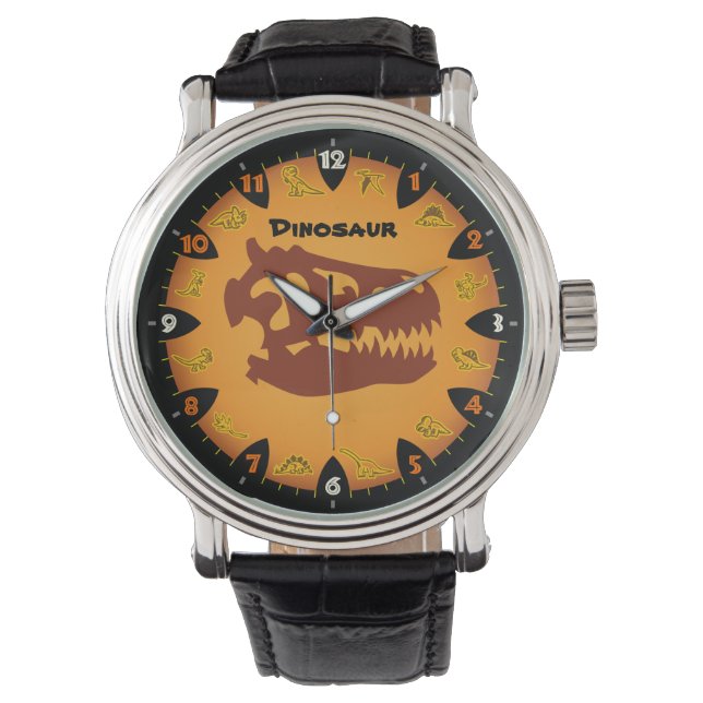 Pulso Relógio Pré-Histórico de Dinossauros Laranja (Frente)