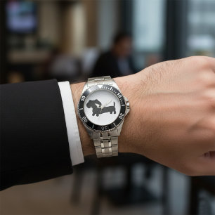 Pulso Relógio preto de aço inoxidável do Dachshund do