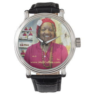 Pulso Sra. B. Relógio de Couro Preto-Café