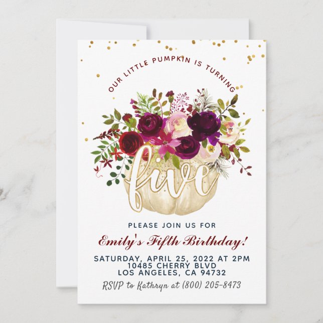 Pumpkin 5º Convite de Aniversário (Frente)