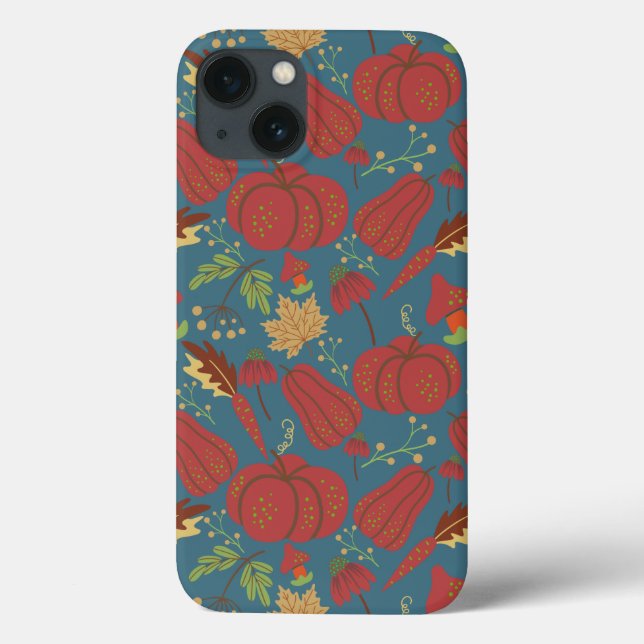 Pumpkin and carrot  seamless pattern red and blue (Verso)