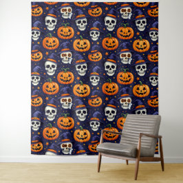 Pumpkin and Skull Pattern Tapeçaria - Gótica Spook