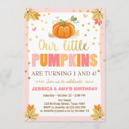 Pumpkin Aniversário convite Pink Twin Joint Dual