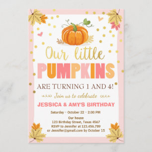 Pumpkin Aniversário convite Pink Twin Joint Dual