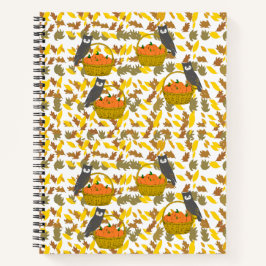 Pumpkin Basket Fall Leaves Spiral Notebook