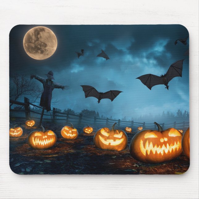 Pumpkin Bats e Bruxas do Halloween #6 Mouse Pad (Frente)