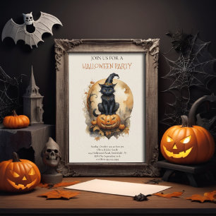 Pumpkin Black Cat Halloween - Convite para Festa d