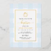 Pumpkin Blue Gingham Baptism Gold Foil Invasão