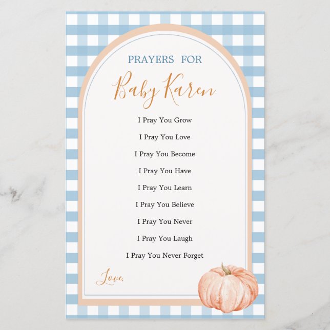 Pumpkin Boho Blue Gingham Love Prayers para Bebê (Frente)